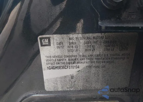 2012 Buick Lacrosse Premium 3 Group из США, поврежденный, VIN 1G4GH5E36CF370194